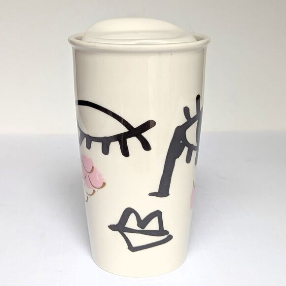 Starbucks Ceramic Travel Mug & Lid – Abstract Winking Eye Face Tumbler 12 oz - Picture 4 of 10